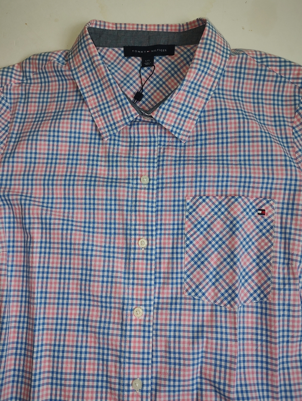 Tommy Hilfiger Checked Heritage Buttons Shirt Pink Blue White Cotton Pocket L